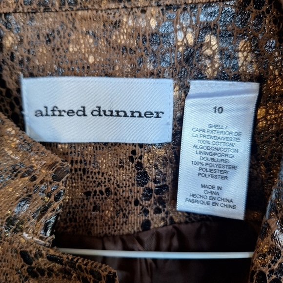 Alfred Dunner Jacket Sz10 Faux Leather Fabric Gold/Brown Long Sleeve Pockets - Picture 3 of 7